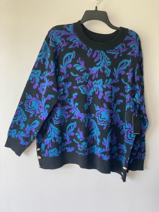 Rafaella Sweaters - Rafaella crewneck sweater retro abstract print gold tone retro button accents 3X